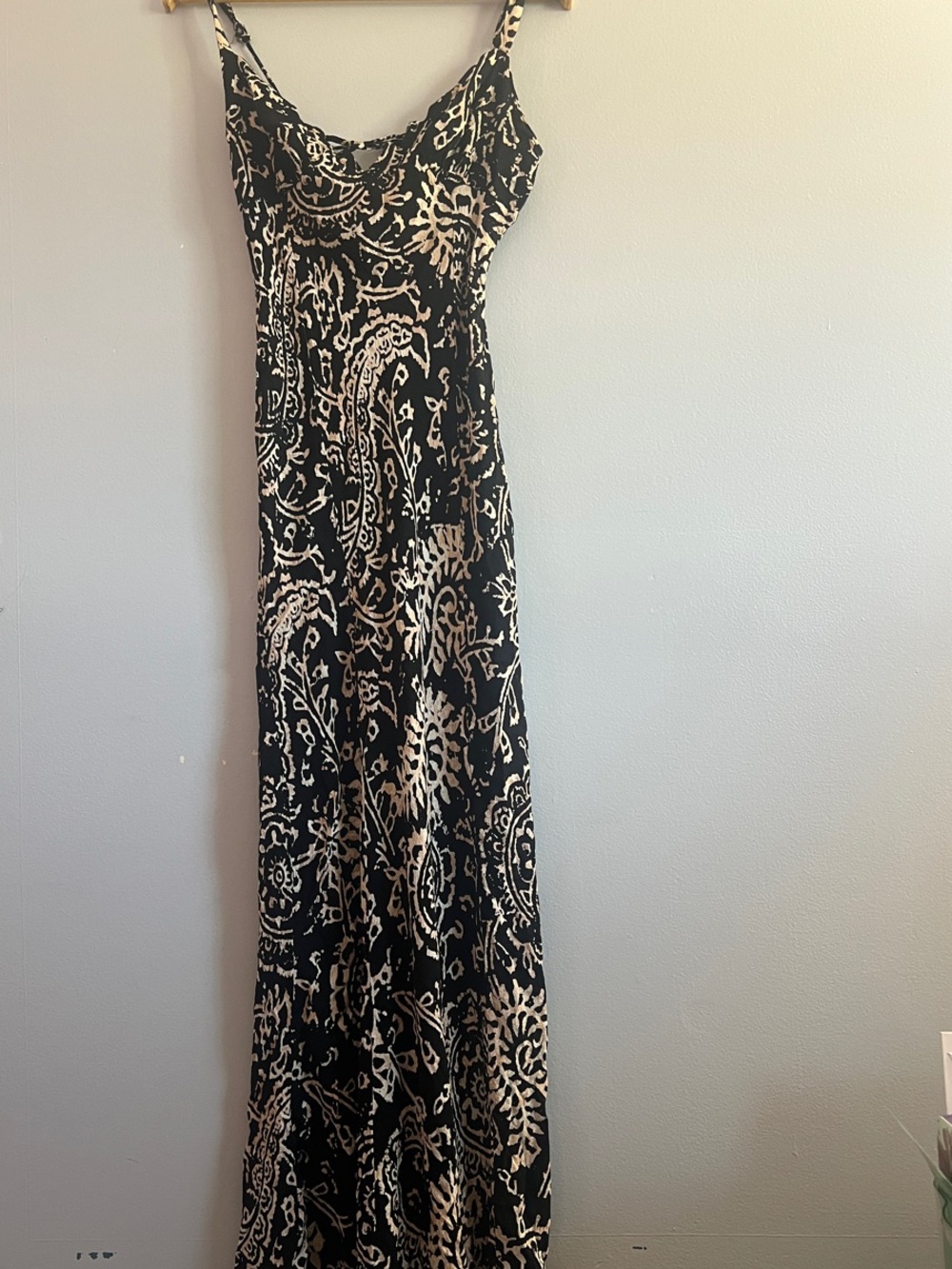 Free People Black & Cream Paisley Maxi Slip Dress